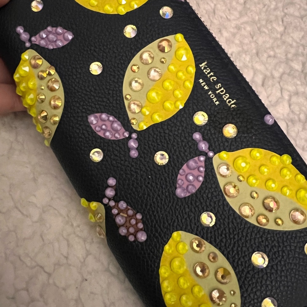 Genuine Kate Spade Lemon print wallet- hand blinged by me!